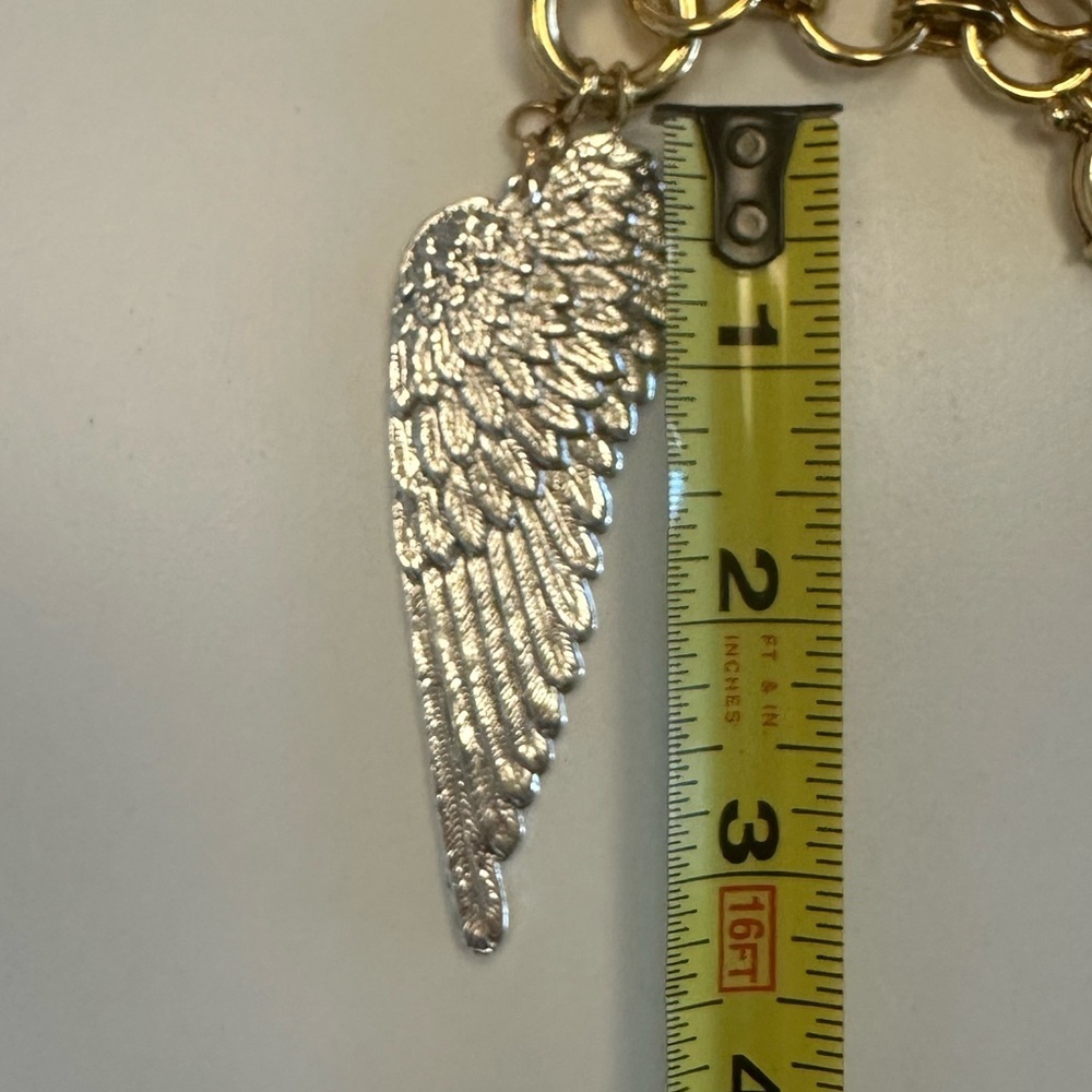 TOVA - Gold Plated Chain Charm Necklace w/ Angel Wings and Crown pendant - Picture 11 of 13